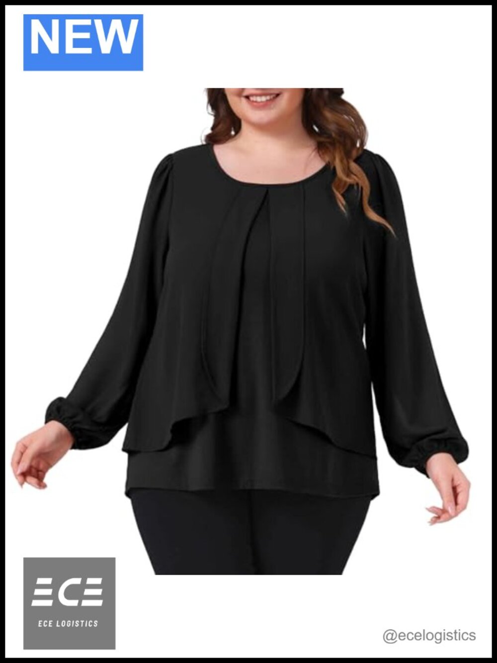 Plus Size Chiffon Blouse Layered Panel Long Sleeve Work Top